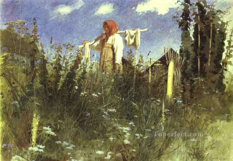 Girl with Washed Linen on the Yoke Democratic Ivan Kramskoi Oil Paintings